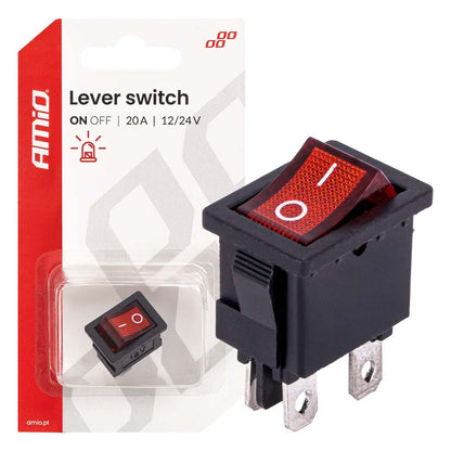 INTERRUPTEUR A LEVIER AVEC RÉTROÉCLAIRAGE ROUGE 20A 12V 24V AMIO