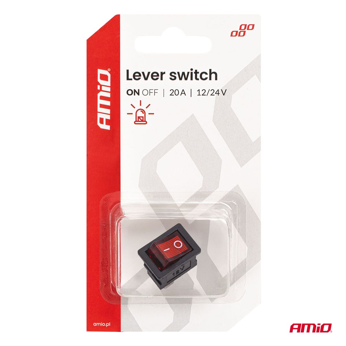 INTERRUPTEUR A LEVIER AVEC RÉTROÉCLAIRAGE ROUGE 20A 12V 24V AMIO