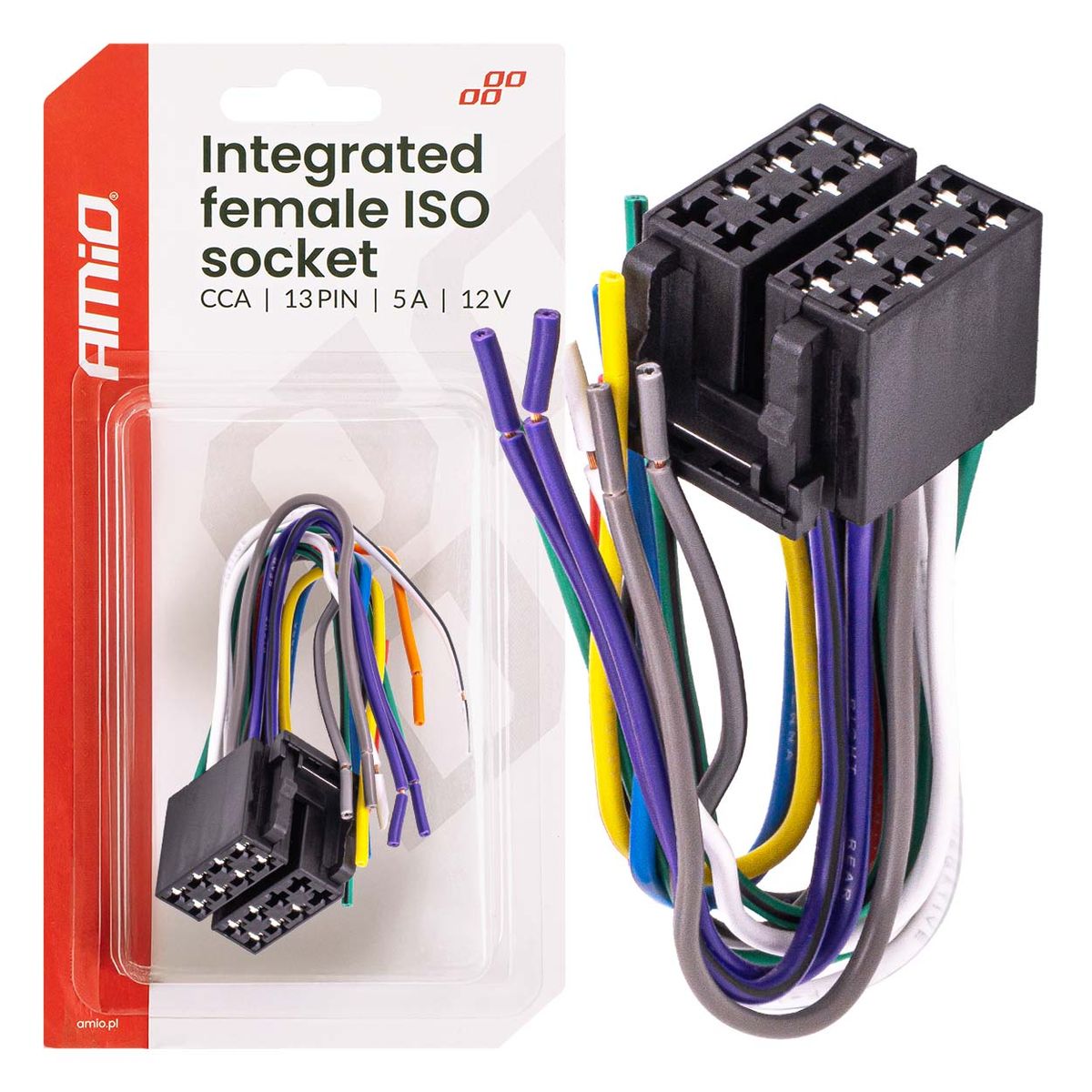 CONNECTEUR INTEGRE ISO FEMELLE CCA 13 BROCHES 5A 12V AMIO