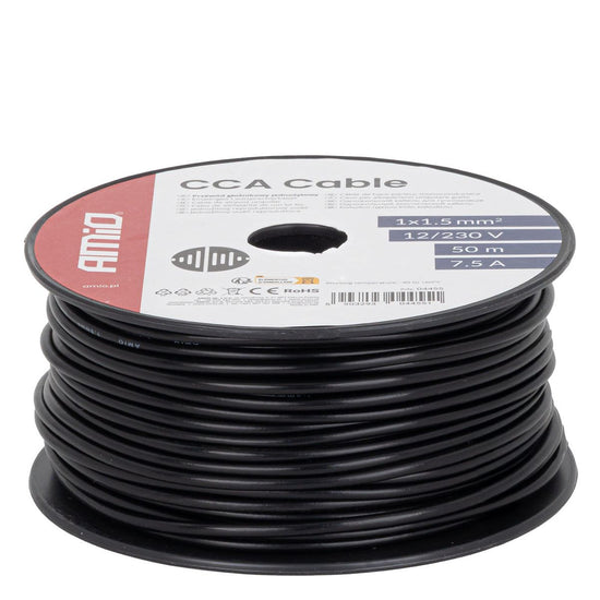 CÂBLE MONOCONDUCTEUR NOIR CCA 1.5 MM² - BOBINE DE 50M AMIO