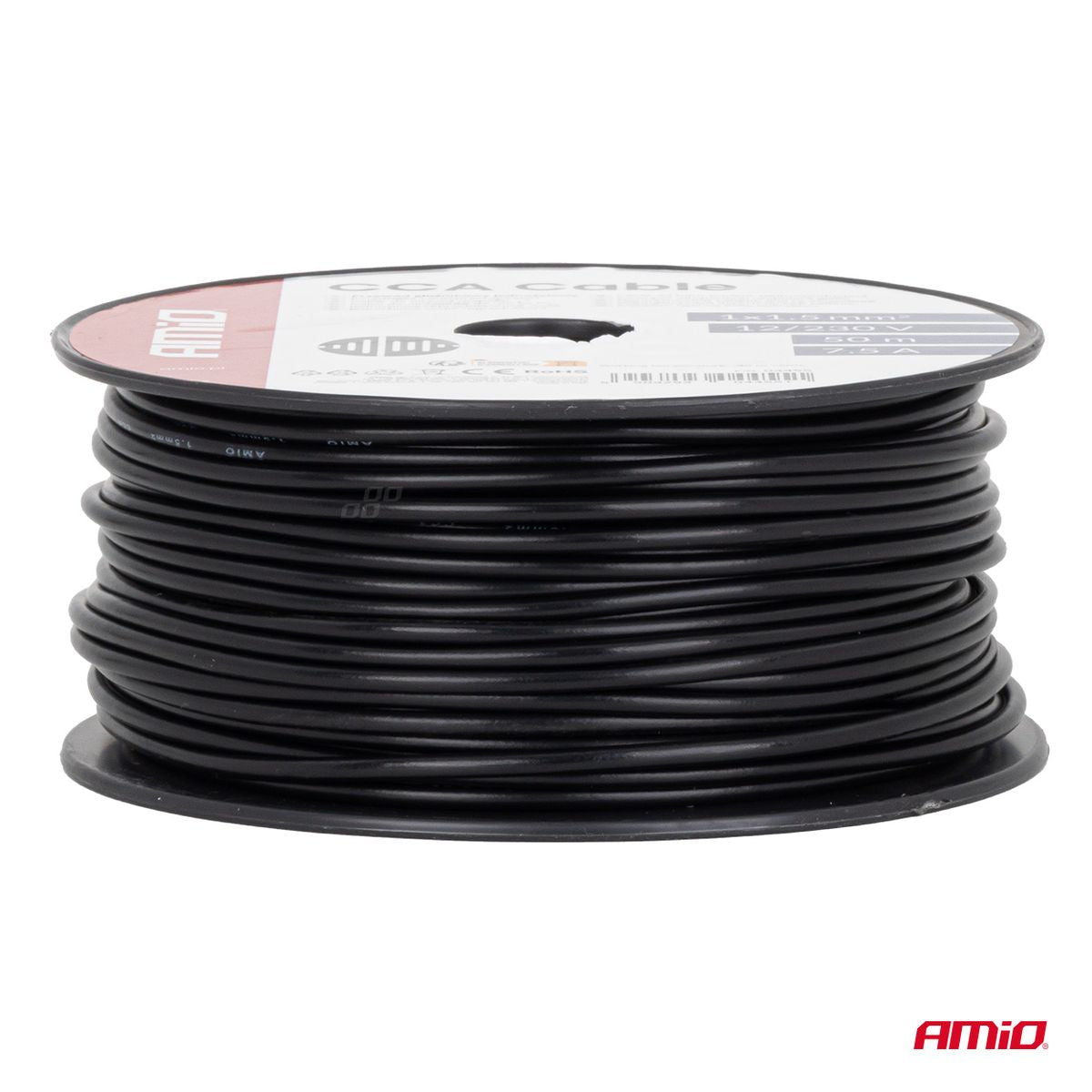 CÂBLE MONOCONDUCTEUR NOIR CCA 1.5 MM² - BOBINE DE 50M AMIO