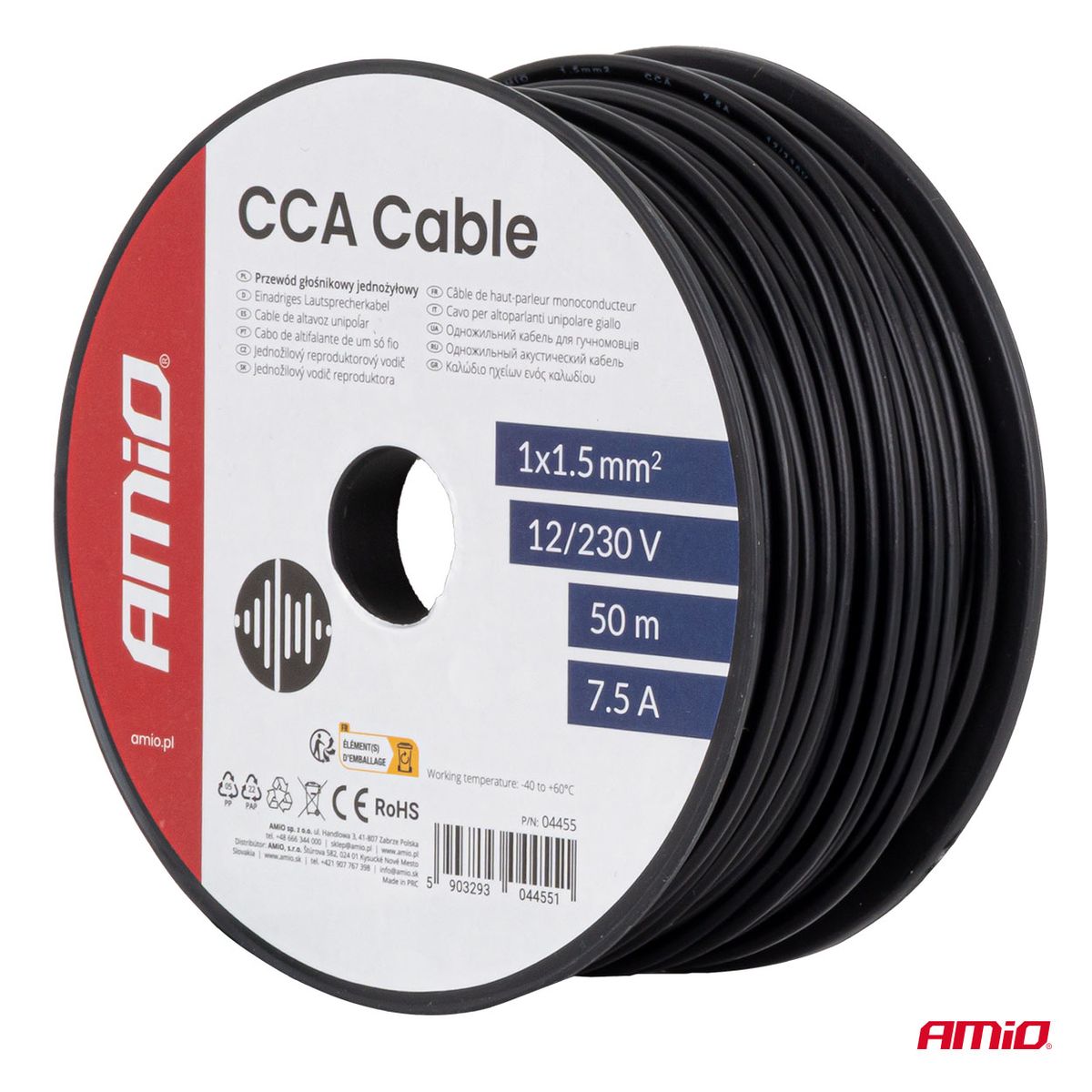 CÂBLE MONOCONDUCTEUR NOIR CCA 1.5 MM² - BOBINE DE 50M AMIO