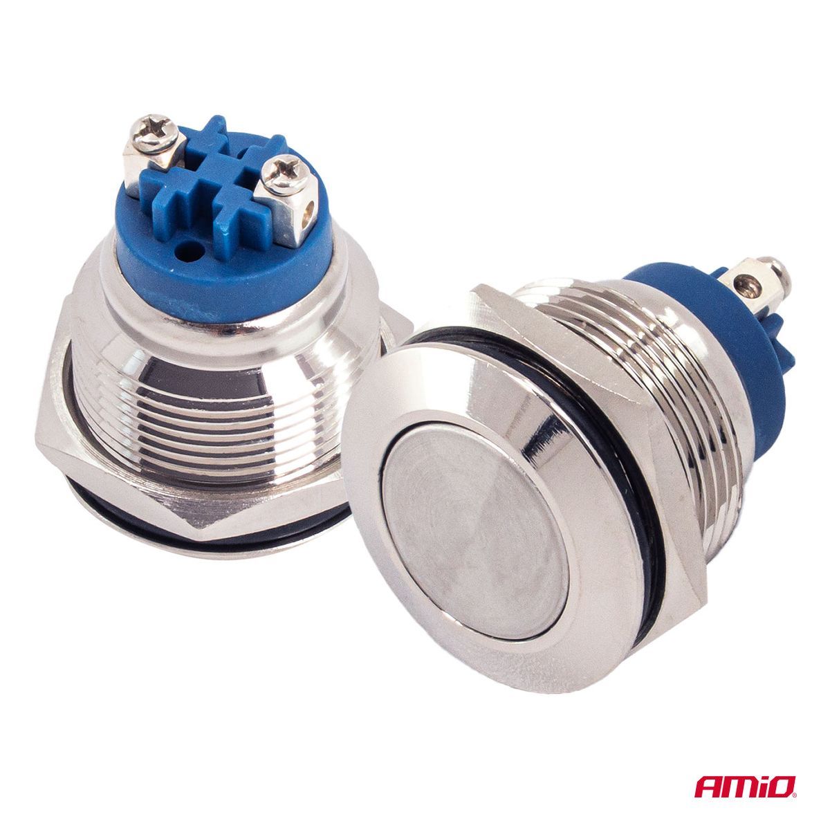INTERRUPTEUR BOUTON PLAT ROND EN ACIER ON/OFF 19MM 5A 12/230V AMIO