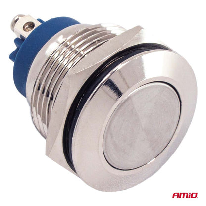 INTERRUPTEUR BOUTON PLAT ROND EN ACIER ON/OFF 19MM 5A 12/230V AMIO