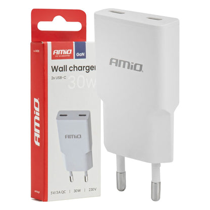 CHARGEUR MURAL 2XUSB-C 230V 30W AMIO