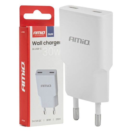 CHARGEUR MURAL 2XUSB-C 230V 30W AMIO
