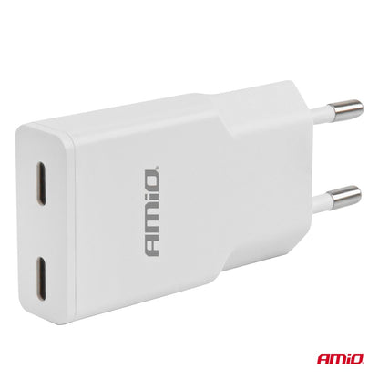 CHARGEUR MURAL 2XUSB-C 230V 30W AMIO