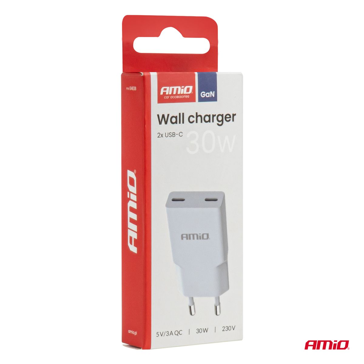 CHARGEUR MURAL 2XUSB-C 230V 30W AMIO
