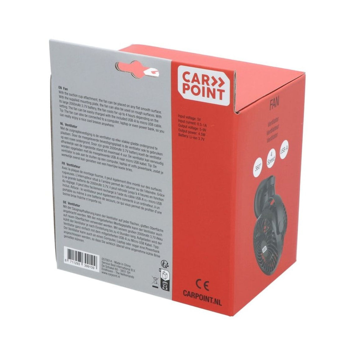VENTILATEUR USB RECHARGEABLE FIXATION VENTOUS CARPOINT