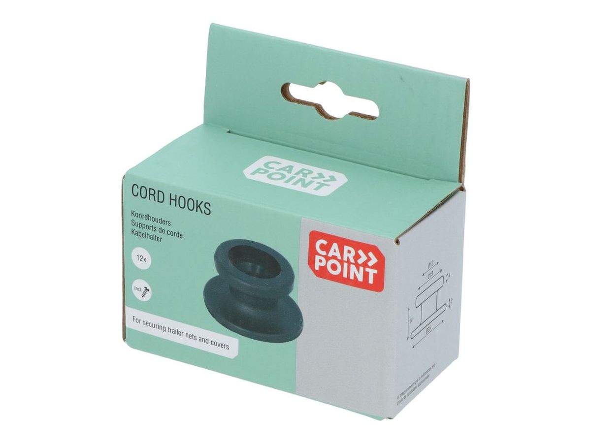 CROCHETS DE FIXATION RONDS PLASTIQUE X 12 POUR REMORQUE CARPOINT