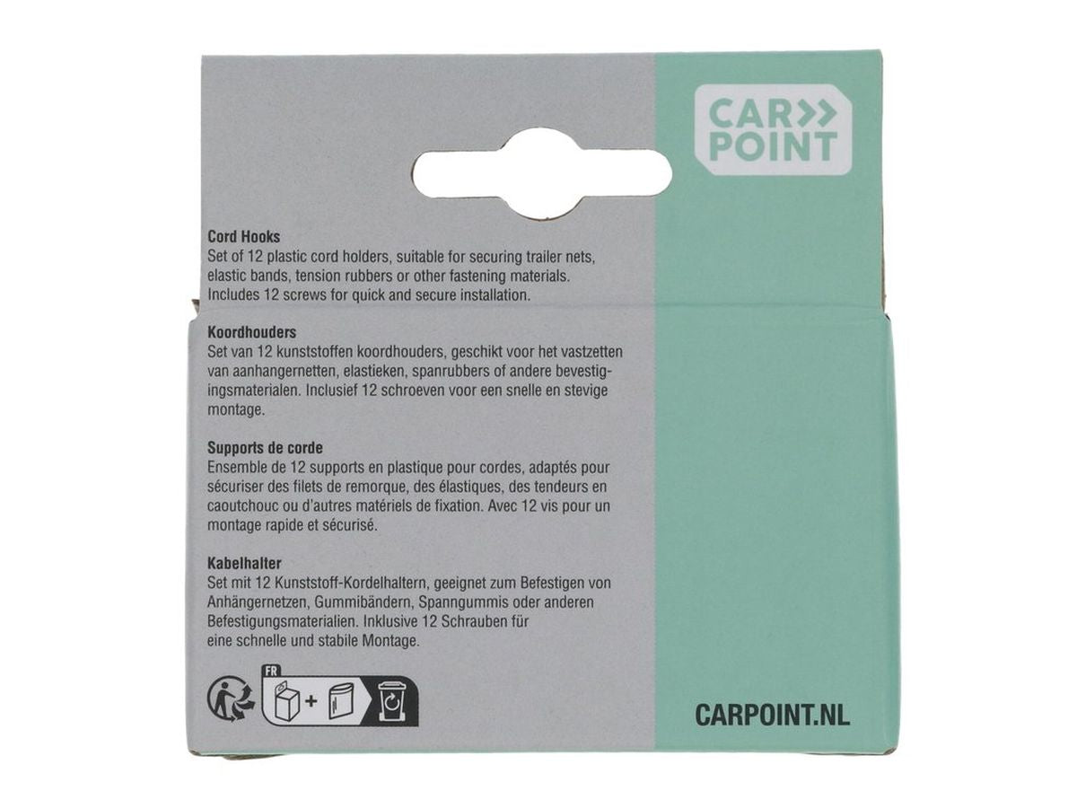 CROCHETS DE FIXATION RONDS PLASTIQUE X 12 POUR REMORQUE CARPOINT
