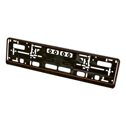 SUPPORT PLAQUE D'IMMATRICULATION UNIVERSEL 52X11CM NOIR ROUGE