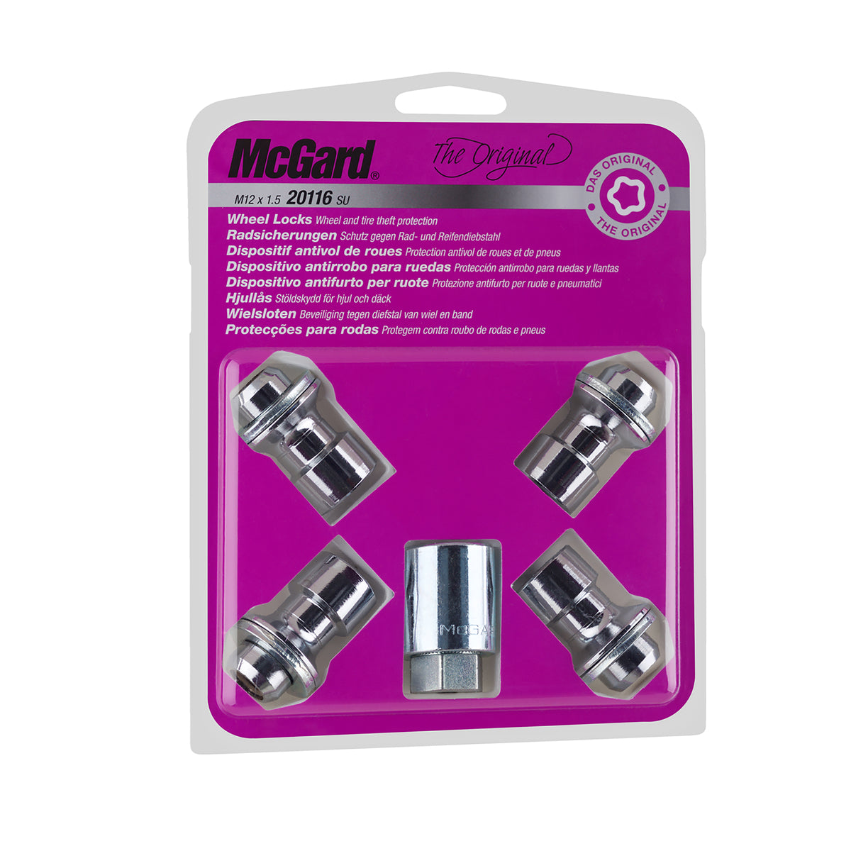 4 ECROUS ANTIVOL SU MCGARD M12X1.5/ PLAT/ LONG. 42.2MM/ Ø17MM