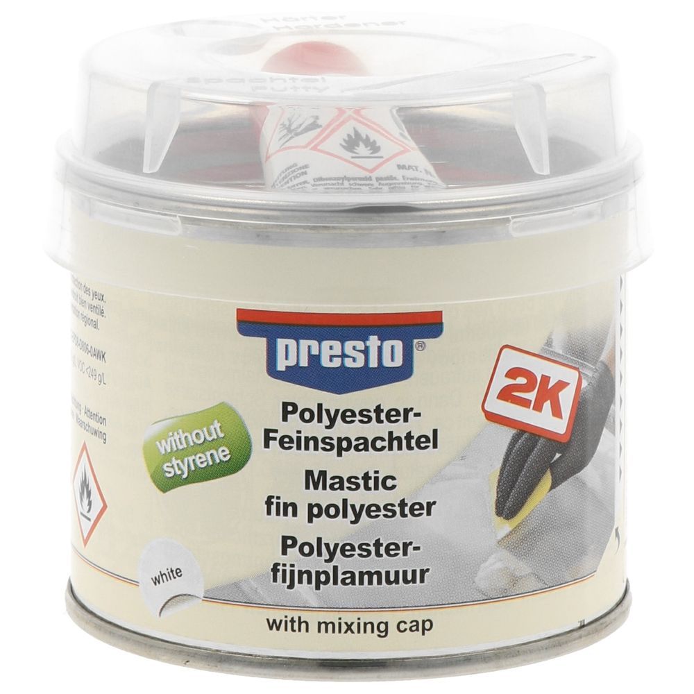 MASTIC FIN A BASE DE POLYESTER 2K SANS STYRENE 250G PRESTO