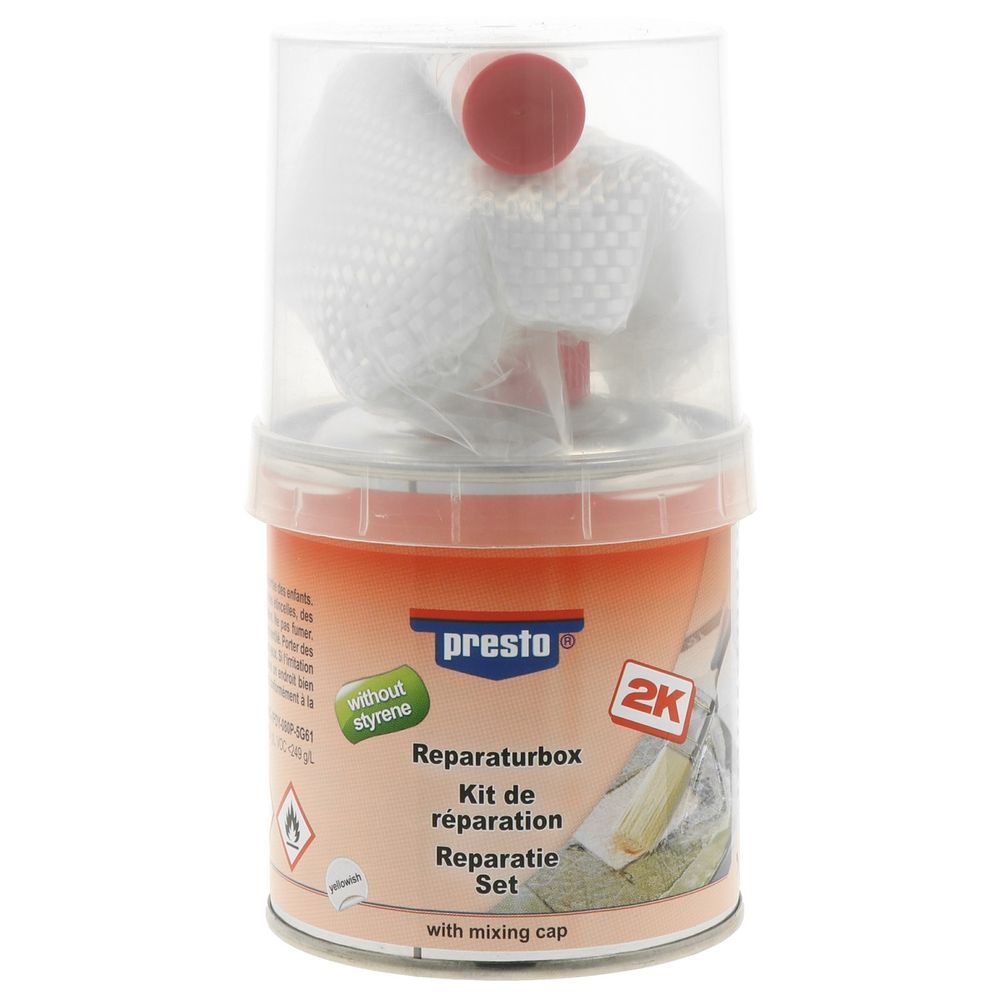 KIT MASTIC DE RÉPARATION RESINE POLYESTER 2K SANS STYRENE 250G PRESTO