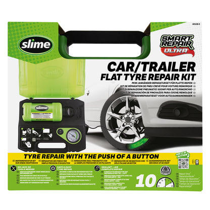 KIT ANTI-CREVAISON A INJECTION AUTOMATIQUE AVEC BOUTEILLE INTEGREE 414ML ET COMPRESSEUR SLIME