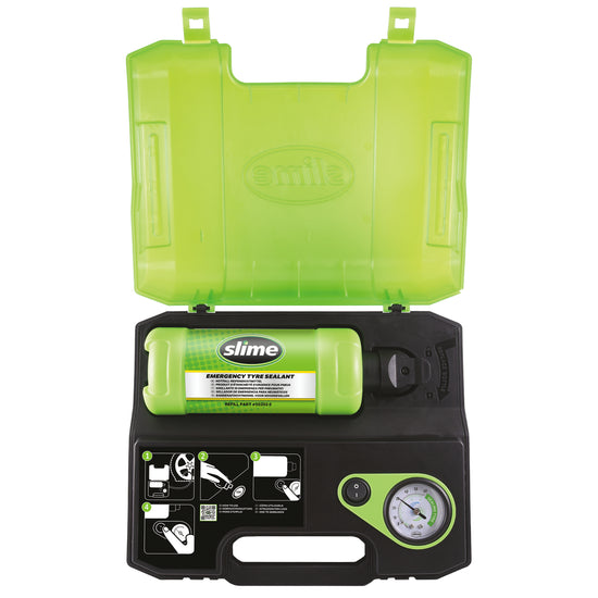 KIT ANTI-CREVAISON A INJECTION AUTOMATIQUE AVEC BOUTEILLE INTEGREE 532ML ET COMPRESSEUR SLIME