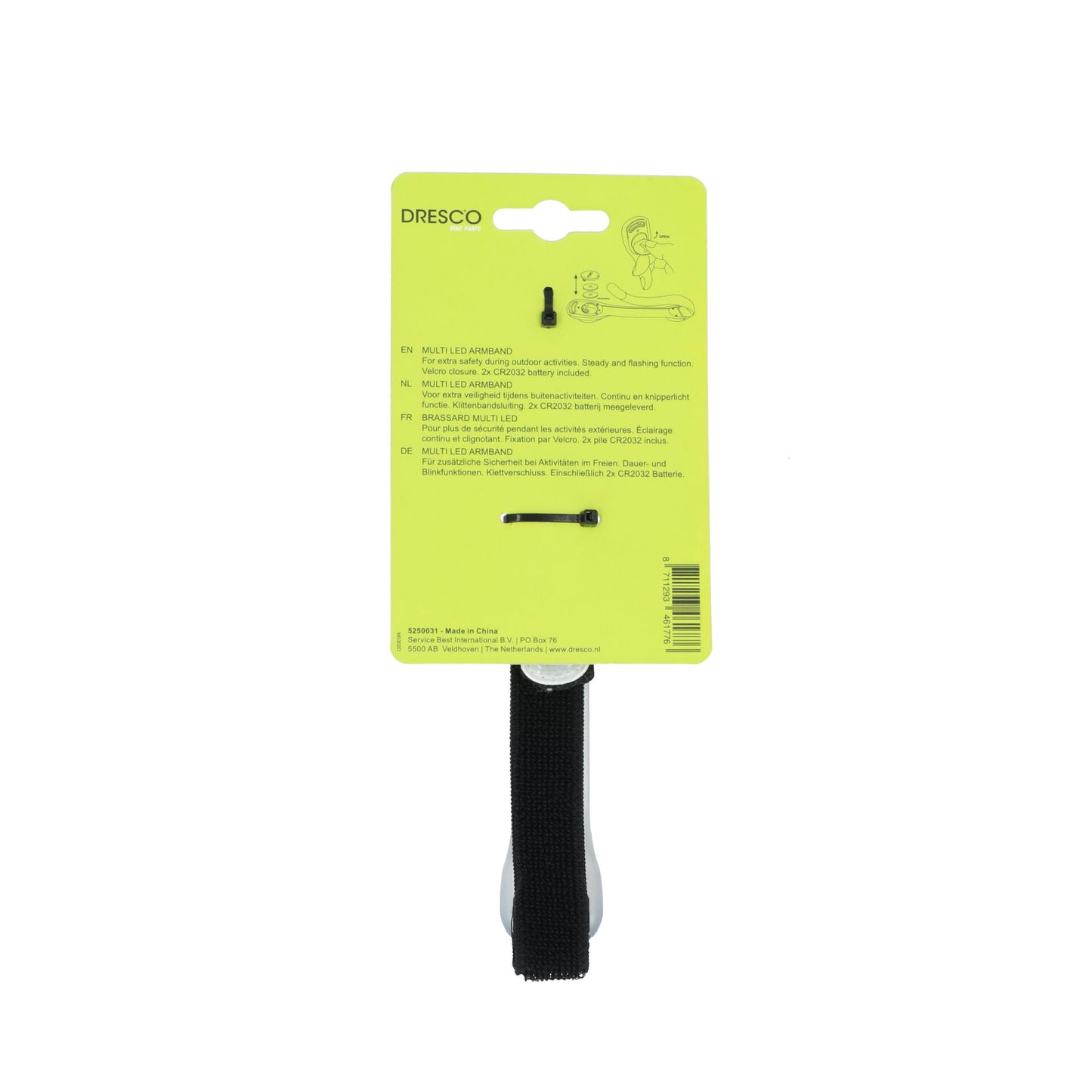 BRASSARD LED ROUGE DRESCO PILE INCLUSE