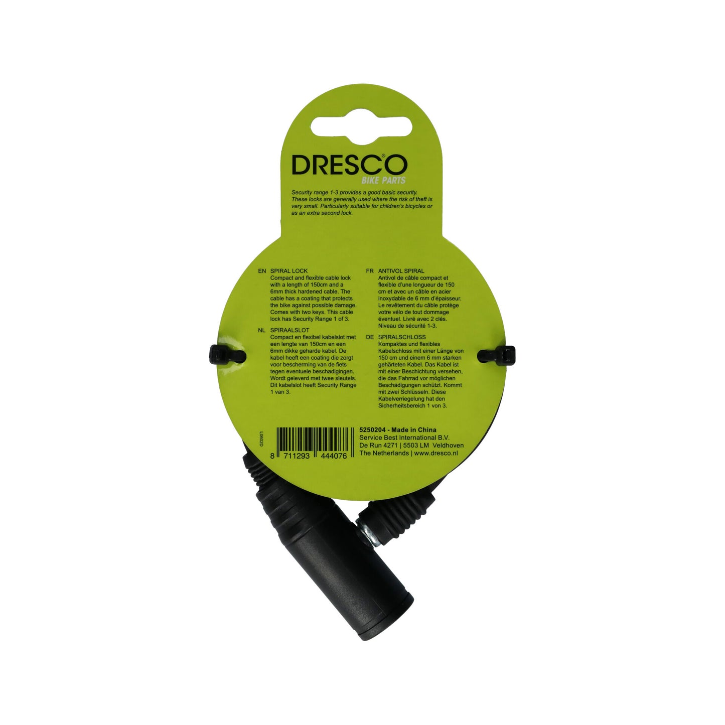 ANTIVOL CABLE 150CM DIAM 6MM 2 CLES DRESCO