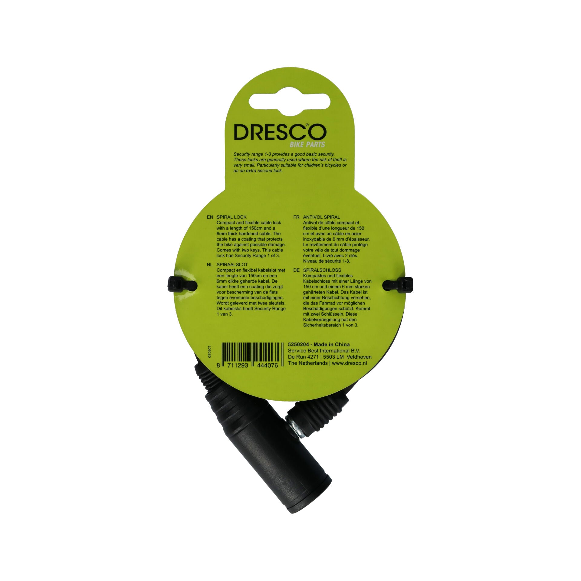 ANTIVOL CABLE 150CM DIAM 6MM 2 CLES DRESCO
