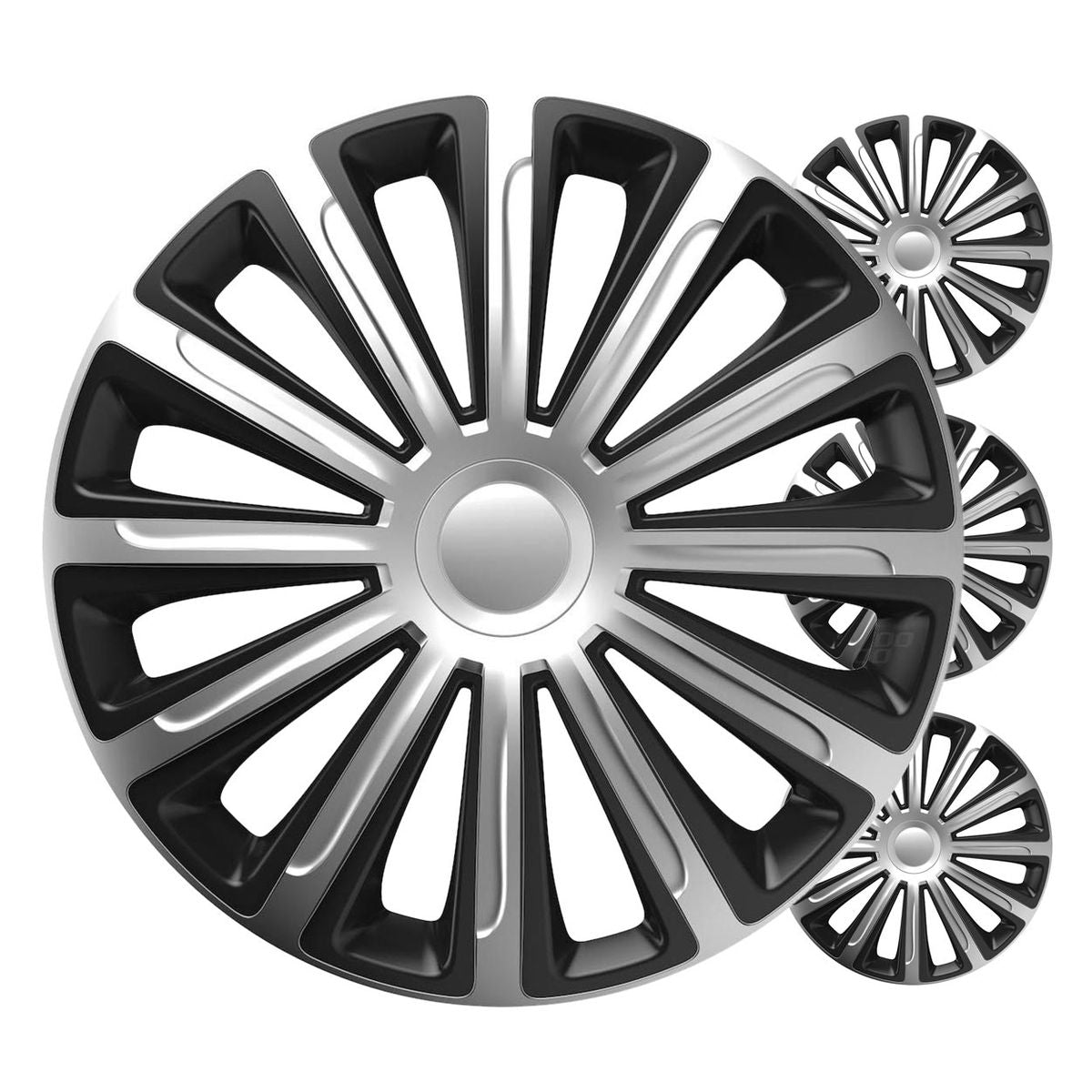 ENJOLIVEURS DE VOITURE 4PCS SET TREND NOIR ET ARGENT 14" COLOR BOX