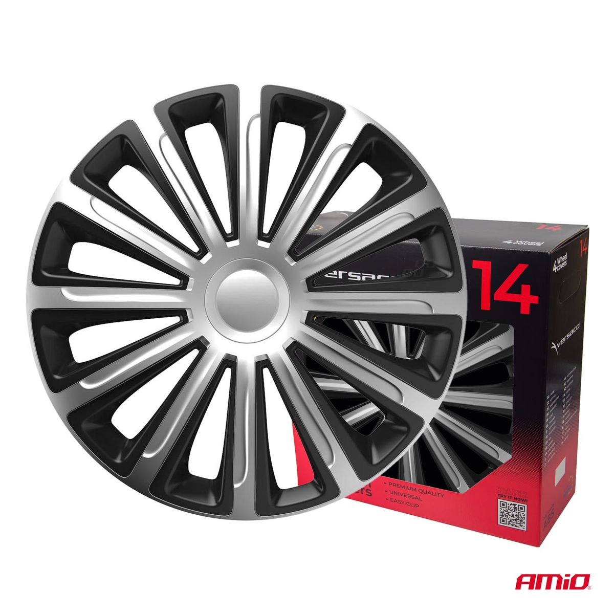 ENJOLIVEURS DE VOITURE 4PCS SET TREND NOIR ET ARGENT 14" COLOR BOX