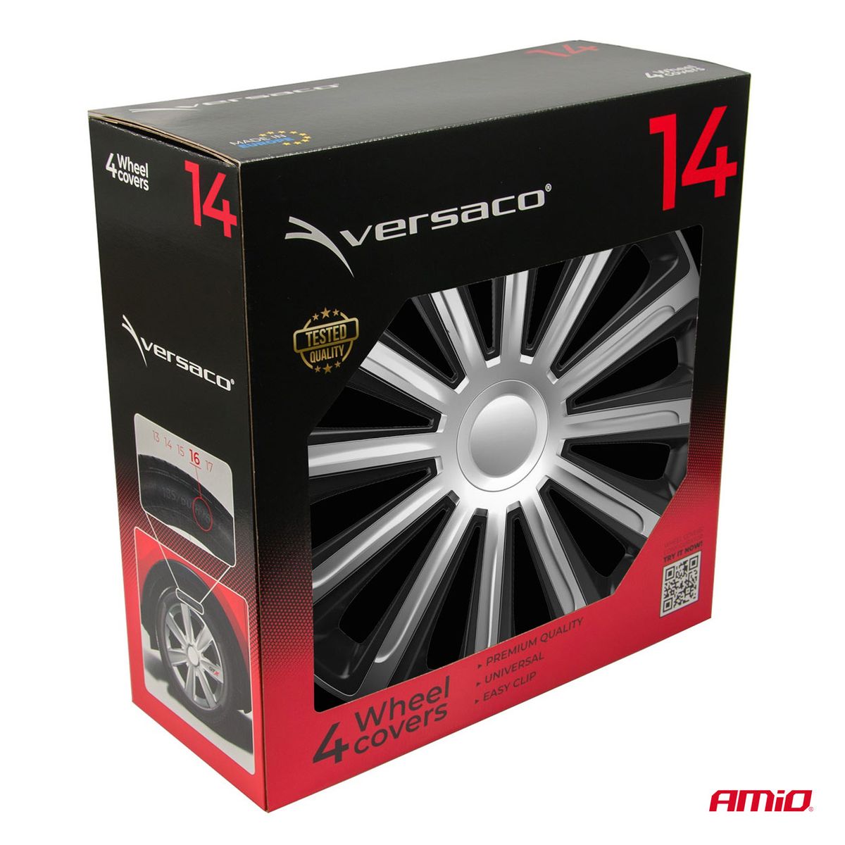ENJOLIVEURS DE VOITURE 4PCS SET TREND NOIR ET ARGENT 14" COLOR BOX