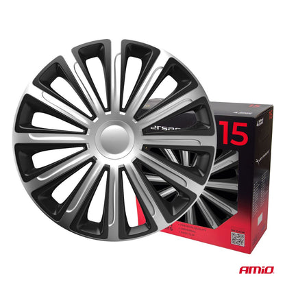 ENJOLIVEURS DE VOITURE 4PCS SET TREND NOIR ET ARGENT 15" COLOR BOX