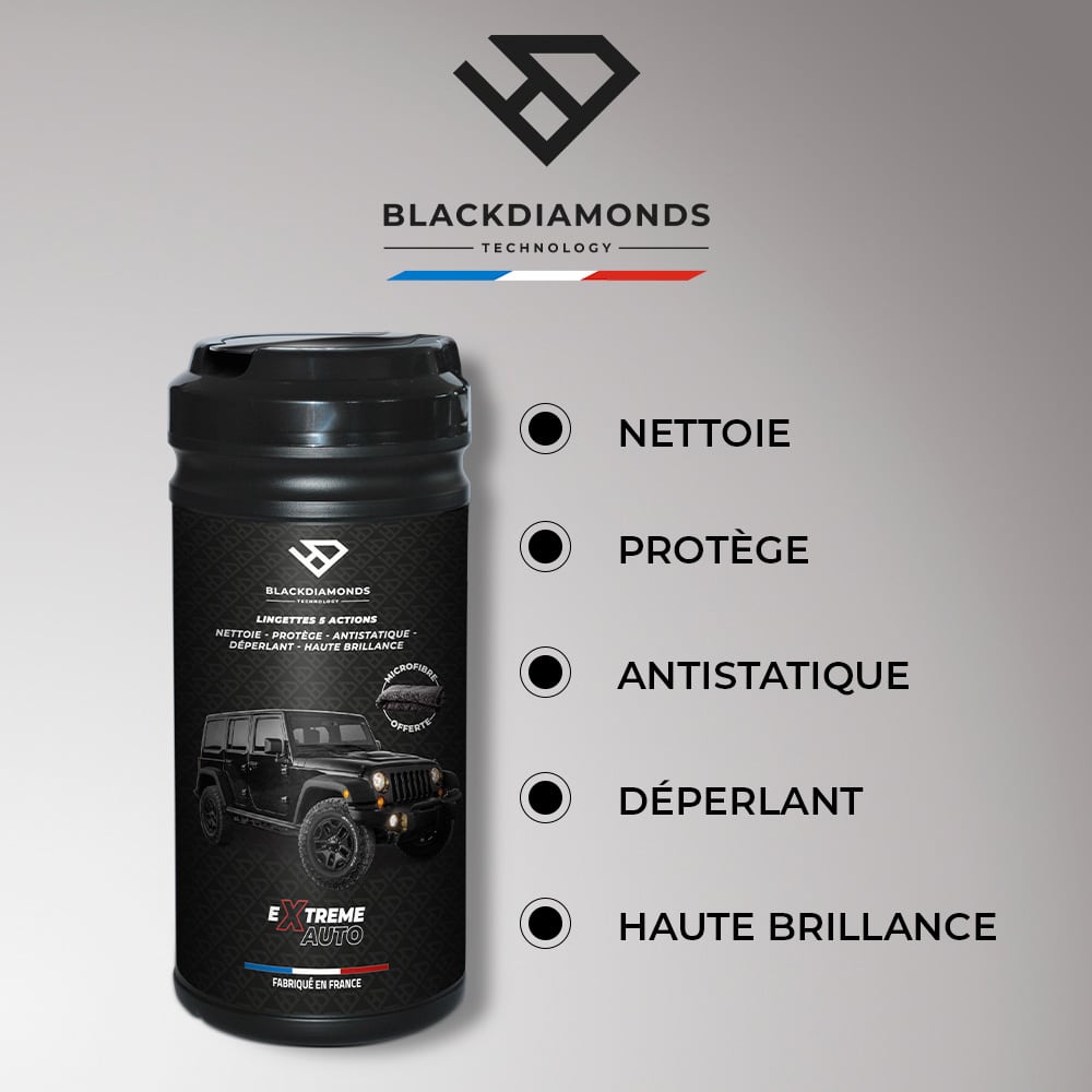 POT 80 LINGETTES SANS EAU BLACK DIAMONDS AVEC MICROFIBRE
