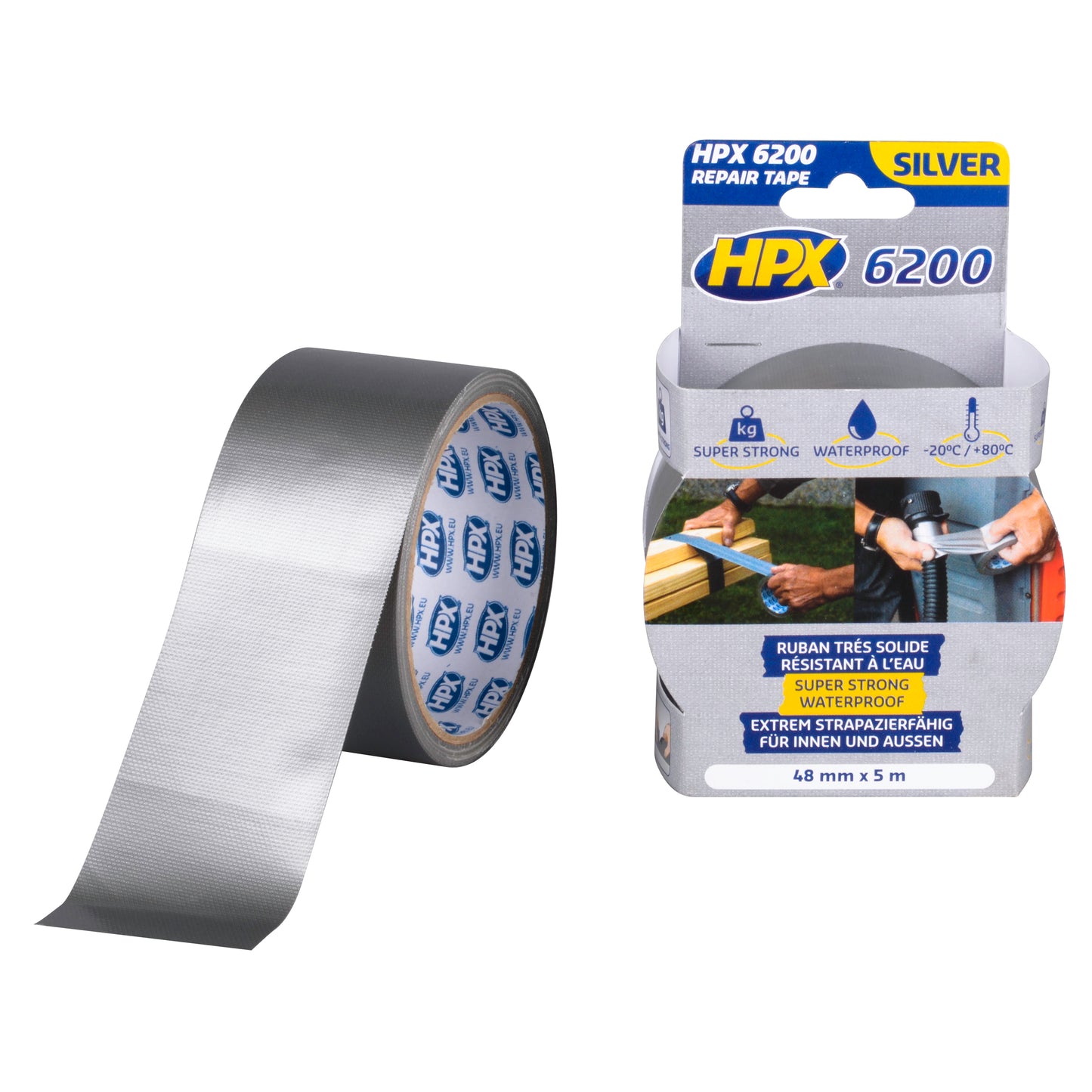 RUBAN ADHESIF TOILE - ARGENT 48MM X 5M HPX