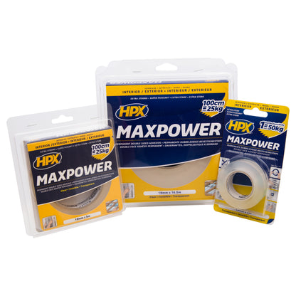 RUBAN ADHÉSIF MAX POWER TRANSPARENT DOUBLE FACE - 19MM X 2M HPX