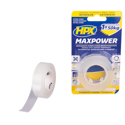 RUBAN ADHÉSIF MAX POWER TRANSPARENT DOUBLE FACE - 19MM X 2M HPX