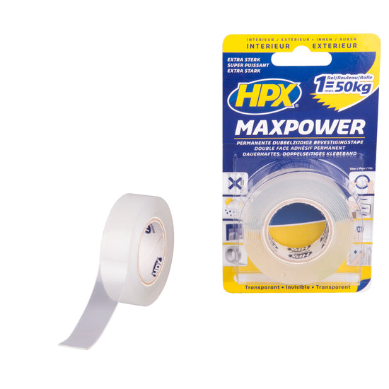 RUBAN ADHÉSIF MAX POWER TRANSPARENT DOUBLE FACE - 19MM X 2M HPX