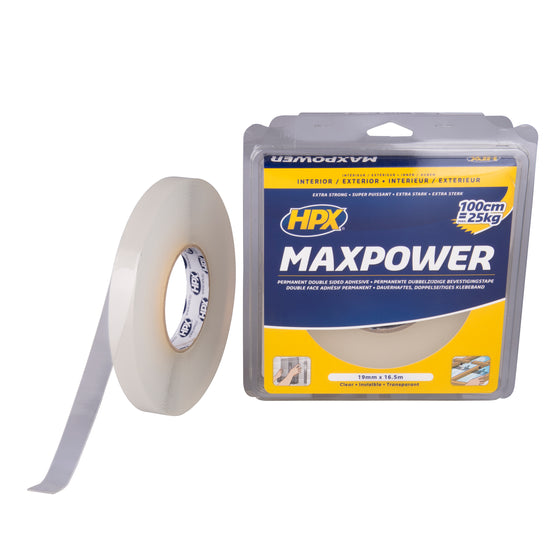 RUBAN ADHÉSIF MAX POWER TRANSPARENT DOUBLE FACE - 19MM X 16,5M HPX