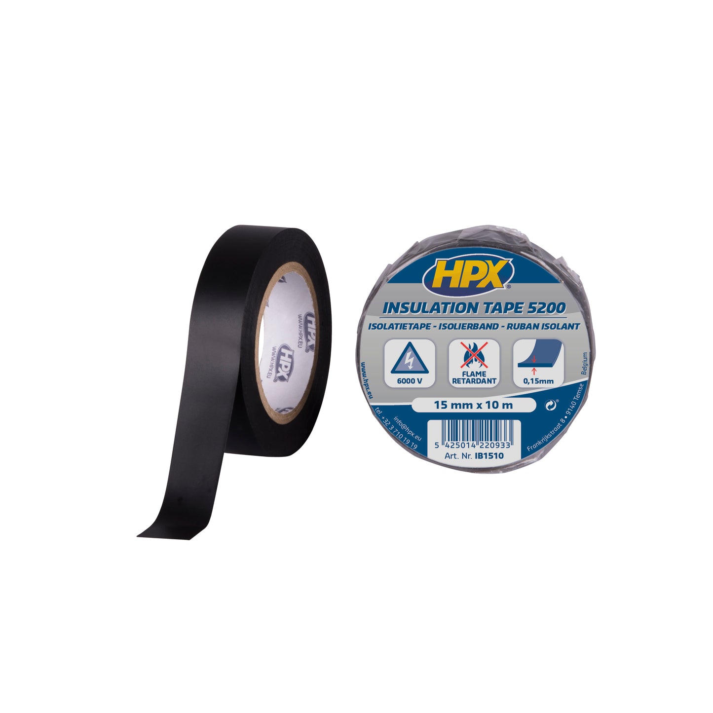 RUBAN ADHÉSIF ISOLANT PVC NOIR 15MM X 10M HPX