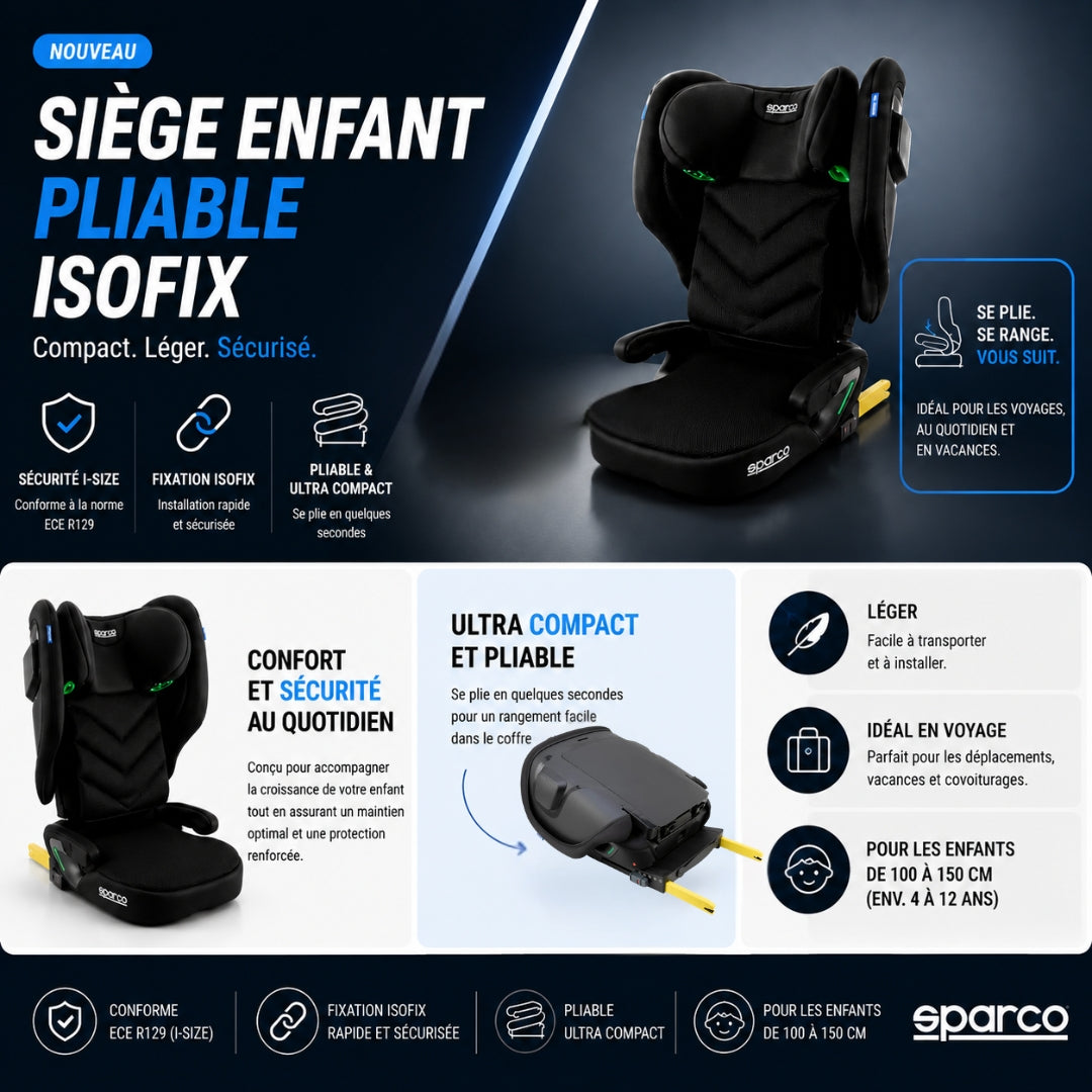 SIEGE ENFANT PLIABLE ISOFIX SPARCO 100-150CM ECE R129