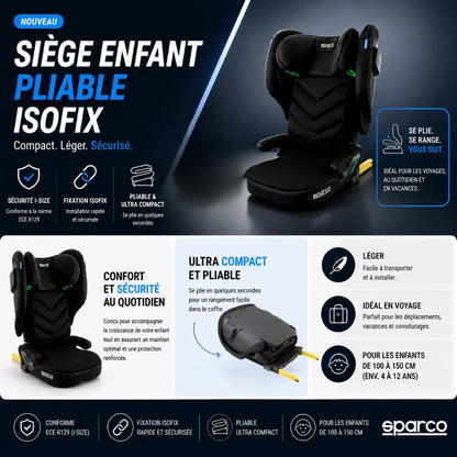 SIEGE ENFANT PLIABLE ISOFIX SPARCO 100-150CM ECE R129