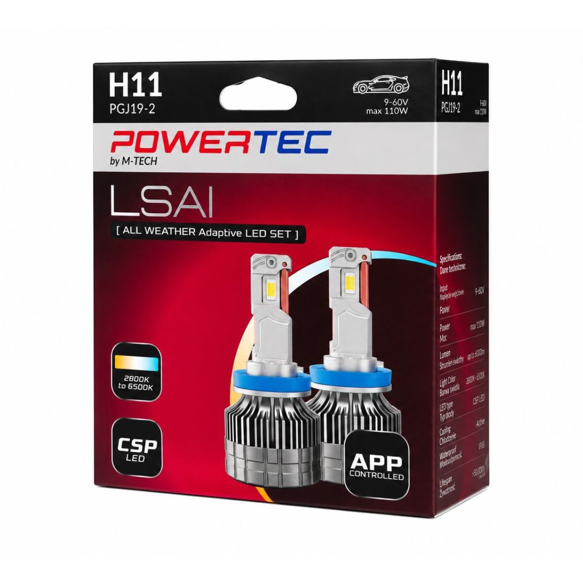 AMPOULES LED CONNECTEES H11 X 2 AVEC APPLICATION 9-60V MAX 110W 2800K A 6500K MAX 9000LMS