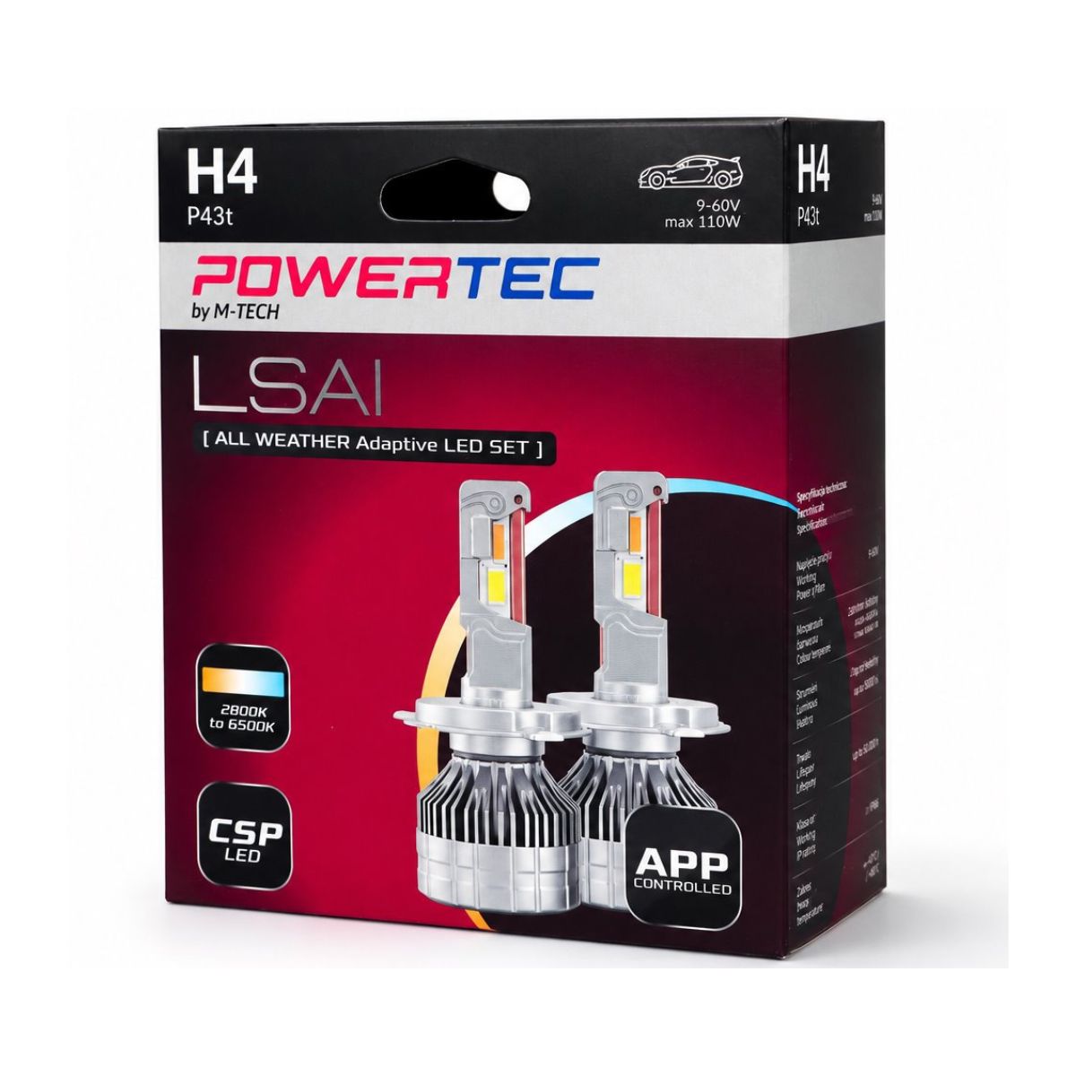 AMPOULES LED CONNECTEES H4 X 2 AVEC APPLICATION 9-60V MAX 110W 2800K A 6500K MAX 11450LMS