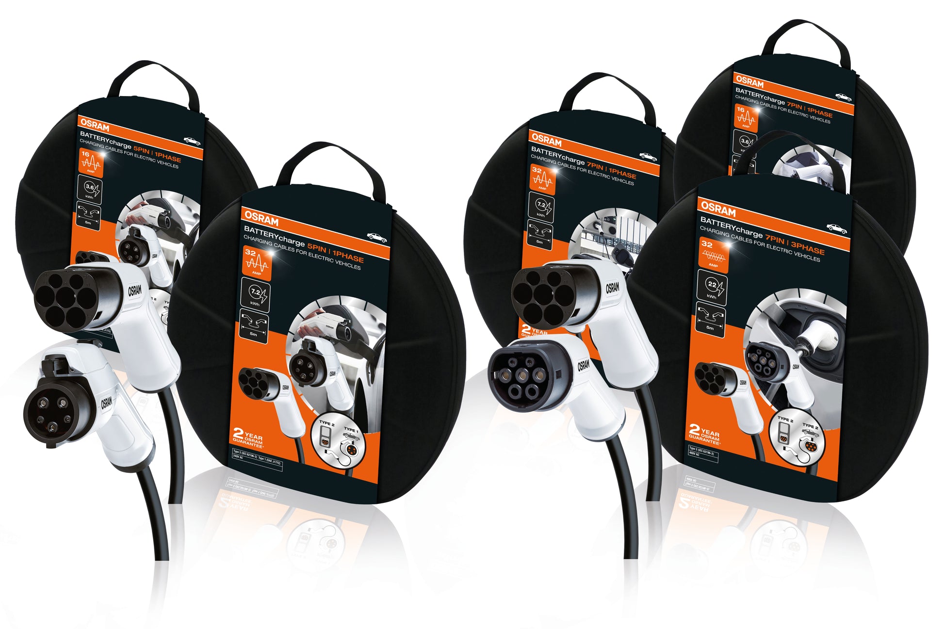 CABLE DE CHARGE VEHICULE ELECTRIQUE 7 BROCHES 32A, TYPE2  > TYPE 2, 7,2kW 5M 1 PHASE