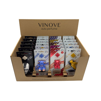 VINOVE Présentoir de 24 désodorisants ViBEAR, VillBEAR, ViROCKER et NETROshoe | PACKVI