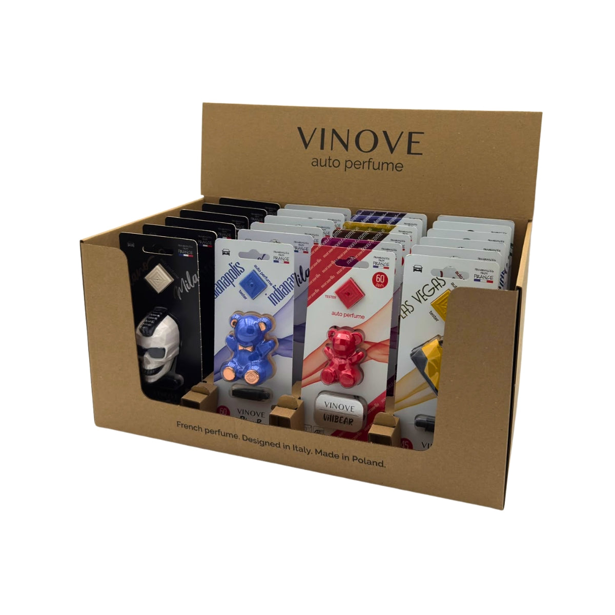 VINOVE Présentoir de 24 désodorisants ViBEAR, VillBEAR, ViROCKER et NETROshoe | PACKVI