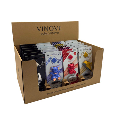 VINOVE Présentoir de 24 désodorisants ViBEAR, VillBEAR, ViROCKER et NETROshoe | PACKVI
