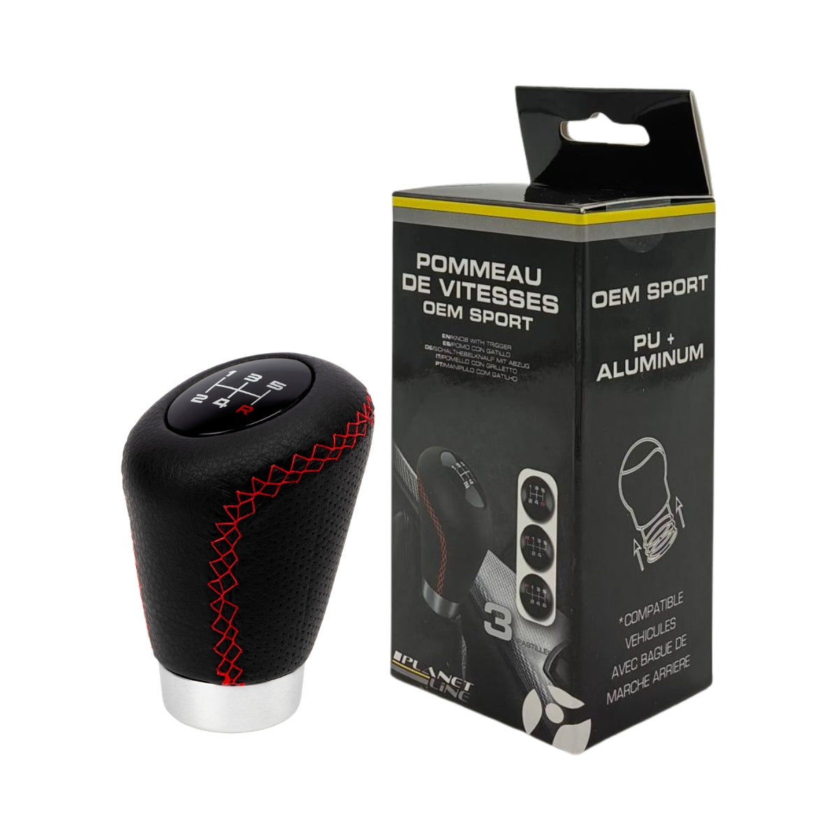 POMMEAU CUIR NOIR/ ROUGE BAGUE MARCHE AR + 3 PASTILLES DE VITESSES