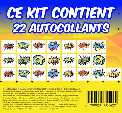 KIT 22 AUTOCOLLANTS DECO "BD" POUR VOITURE SANS PERMIS ABS
