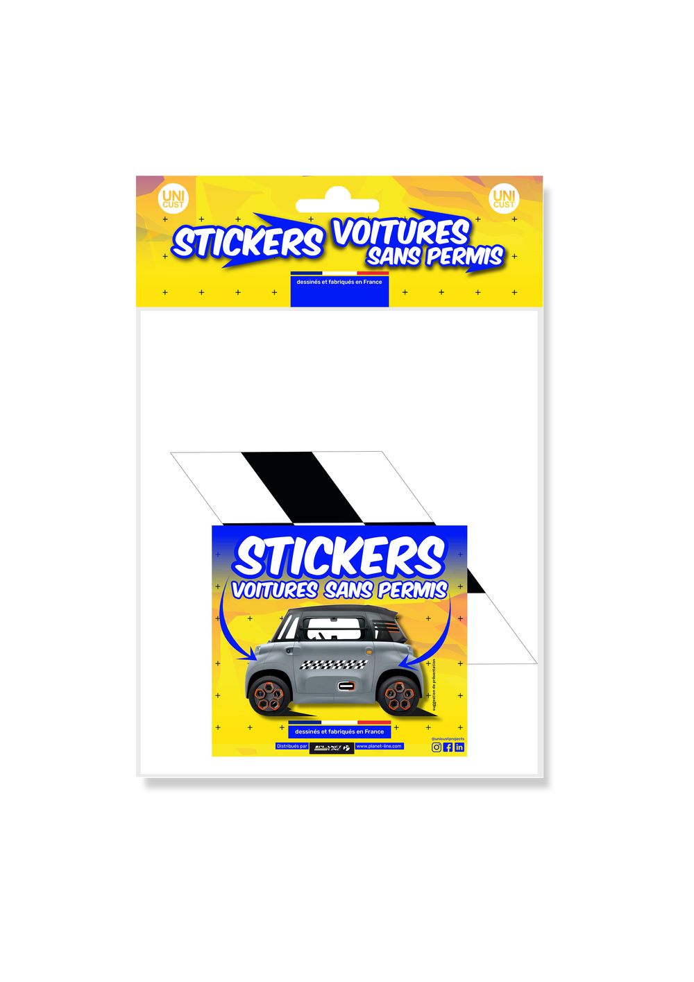 KIT 12 AUTOCOLLANTS DECO "DAMIER" (2 COTES) POUR VOITURE SANS PERMIS ABS