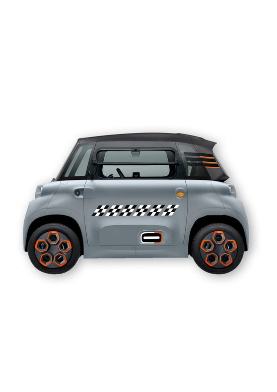 KIT 12 AUTOCOLLANTS DECO "DAMIER" (2 COTES) POUR VOITURE SANS PERMIS ABS