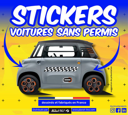 KIT 12 AUTOCOLLANTS DECO "DAMIER" (2 COTES) POUR VOITURE SANS PERMIS ABS