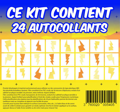 KIT 24 AUTOCOLLANTS DECO "ECLAIRS" POUR VOITURE SANS PERMIS ABS