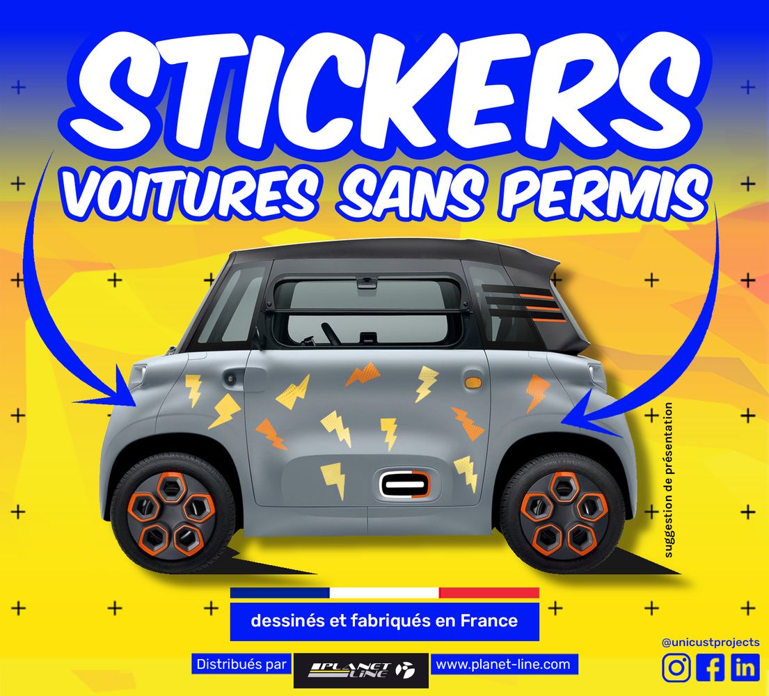KIT 24 AUTOCOLLANTS DECO "ECLAIRS" POUR VOITURE SANS PERMIS ABS